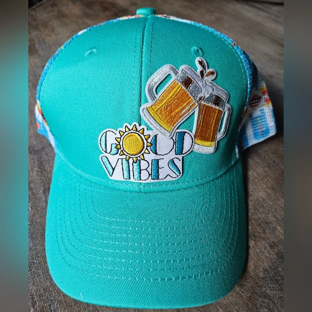 NWT Blue Good Vibes Trucker Hat - Turquoise